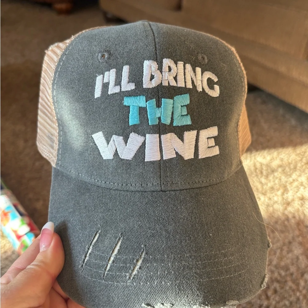 Gray and Tan Party Cap - I'll Bring the Wine